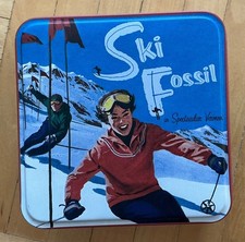 Schmuck Dose / Ski Fossil / Demo Metalldose Sammler Blechdose Aufbewahrung