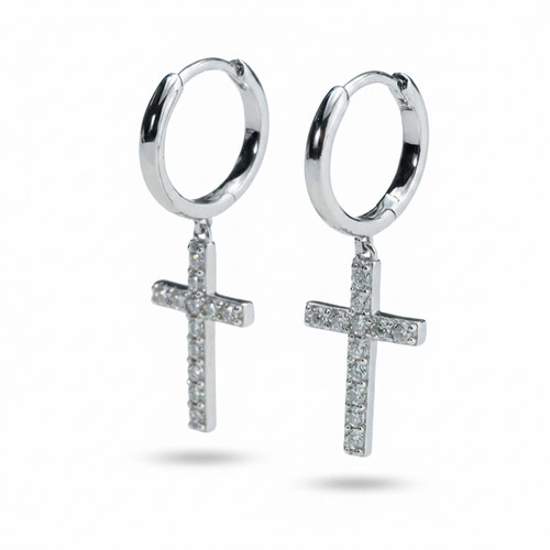 Moissanit kreuz tropfen huggie - kreuz,