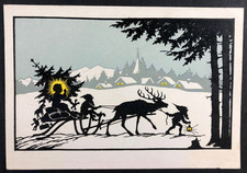 AK Weihnachtskarte Scherenschnitt / Schattenbild Christkind mit Zwergen um 1910