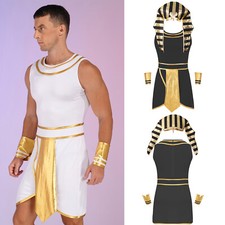 Männer Ägyptische Pharao Kostüm Set Kleid Manschetten Schlangenkopf Hut Outfit