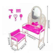 DE Puppenmöbel Spielhaus Rosa Bett Tisch Stuhl Schlafzimmer für Barbie