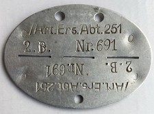 Erkennungsmarke Wehrmacht Artillerie Ers. Abt 251 Meiningen Alu 2.WK original