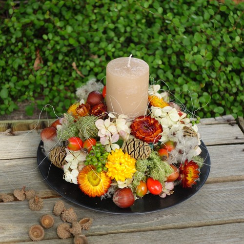 Windlicht herbst blumenkranz - windlicht,