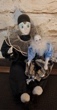 Clown Harlekin Pierrot Porzellan Sammlerpuppe Porzellanpuppe