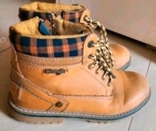 Wrangler Kinder STIEFELETTEN BOOTS mit Schnürsenkel&Reißverschluss in Beig Gr:34