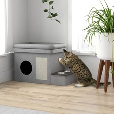 PawHut Katzenhöhle, Katzenhaus, Katzenhütte mit 2 Edelstahlnäpfen, Kissen, Grau