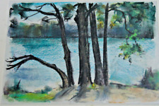 :FRANZ EHMKE *1928 -2018 BERLIN PASTELL FÜNF ERLEN AM STRAND MIT SEE UND WALD