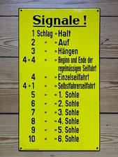 Altes Emailschild, Signaltafel für die Seilfahrt im Schacht, 70 x 39,5 cm