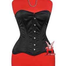 Satin Vollbrustkorsett Schnürkorsett Korsett Mieder Corset Corsage Schwarz LANG