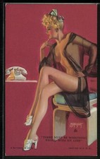 AK Pin-Up Frau in High Heels und Morgenmantel erwartet einen Anruf - There Akt 