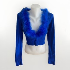 Damen Feinstrick Royalblau Federn Fell Jacke S