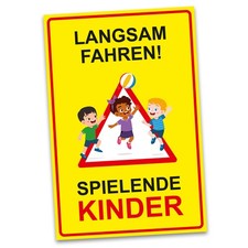 Aluminium Hinweisschild 20x30cm Alu-Verbundplatte hoch gelb 19 Spielende Kinder