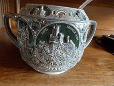 Bowle mit Löffel, Steingut, Burgen Motive, gebr.