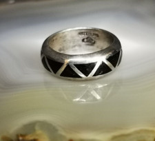 Ring Silber 925 Bandring black Onyx Indianer Navajo Hochzeitsring 16 mm 5,5g