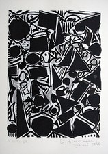 Schwarz Weiß verschränkt, Tusche Aquarell Collage 1977 Helmut Dittmann 1931-2000