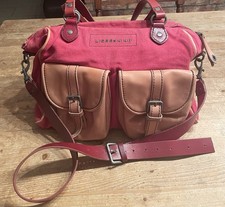 LIEBESKIND BERLIN trendy Umhängetasche shabby chic- Stoff/Echt Leder Rot/beige