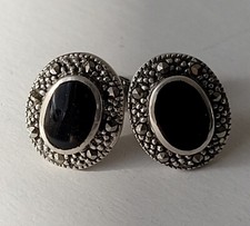 Ohrringe Onyx Markasite Echt Silber 925 Ohrstecker Silber gestempelt