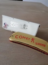 Original goldene Hohner COMET Mundharmonika mit Original Etui 