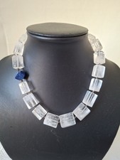 Vintage Bergkristall Kette 48 cm mit Lapis Lazuli Edelstein Schmuck Unikat