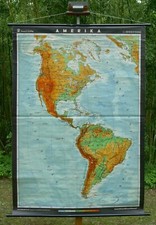 VINTAGE | SCHULWANDKARTE AMERIKA AMERICA SÜD UND NORD USA WANDKARTE HAACK GOTHA