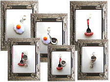 CHARM ANHÄNGER GRILL SPIEGELEI WÜRSTCHEN PFANNE 925er SILBER Karabiner f.ARMBAND