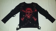 Totenkopf Shirt Bändern schwarz /rot Nieten Skull 666 Motive Gr M / L Gothic