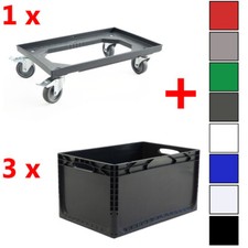 SET 3 Euroboxen + Rollwagen Transportwagen Transportroller Eurobehälter Lagerbox