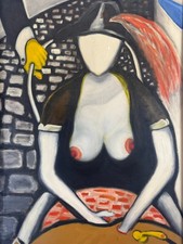 MODERNES ÖLGEMÄLDE VON 1980 AKT EROTIK PORTRAIT SIGNIERT HUBER 70x102cm