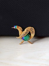 Vintage 18k Gold Emaille Vogel