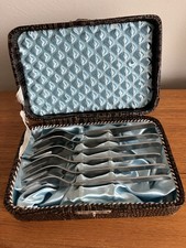 6 Kuchengabeln mit 2 Zinken im Besteckkasten ABS Rostfrei ohne Muster DDR 