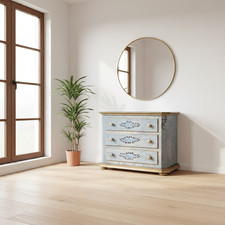 Bauernkommode Landhauskommode klein bemalt antik beige türkis Barock Barockstil