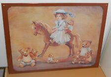 Nostalgie Blechschild Schaukelpferd mit Puppe+Bären, 34x25cm, gebr.,gepfl.,GUT!
