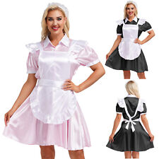 DE Damen Maid Cosplay Kostüm Maid Uniform Puffärmel vorne Button Down Kleid