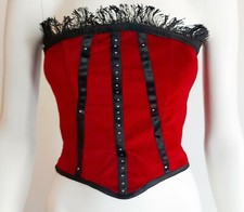 Korsage Samtkorsage Mieder Corsage Samt Schnürkorsett Fransen rot M 36 38 40