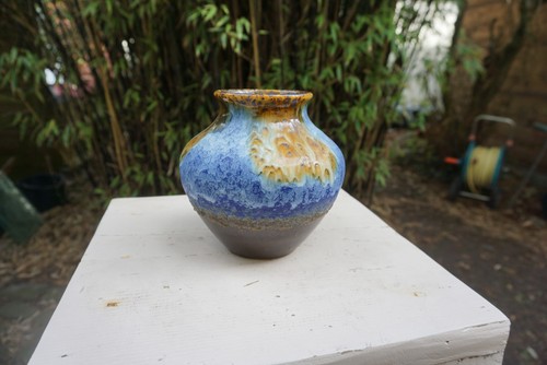Vase blau ocker braun 5 - vase, b