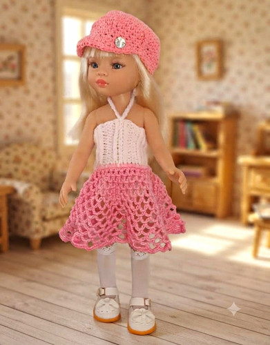 Strick puppenkleid set - strick, rosa