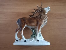 großer röhrender Hirsch Figur Porzellan Scheidig DDR Deko Wild neuwertig sammeln