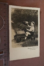 tolle alte Karte - Junge mit Tretauto - Glückwunsch Namenstag 1936