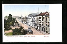 Christiania, Carl Johans Gade med Slottet, Strassenbahn, Ansichtskarte 