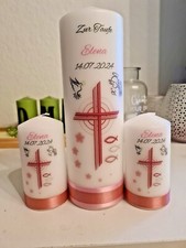 Taufkerze Kommunionkerze Mädchen (Rosa) Personalisierung Größe 250x80