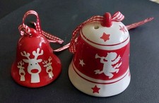 Weihnachtsdeko - 2 Glöckchen - Keramik - rot/weiß 