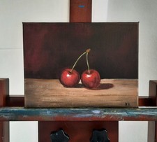 Kirsche Gemälde auf Leinwand Original Früchte Obst Acrylbild Küche 18×24 cm