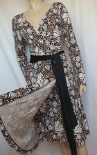 Diane von Furstenberg Wickelkleid Seide Seidenjersey schwarz weiß beige 40 US 10