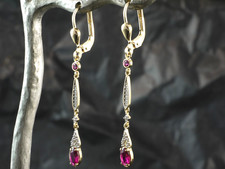 585 Gold Ohrringe mit Rubinen und Zirkonia 41 mm Länge 1 Paar mit Brisur