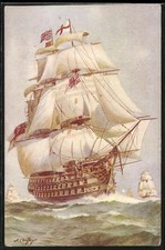 Künstler-AK Kriegsschiff HMS Victory unter vollen Segeln 