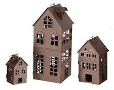 Metall Windlicht 3er Set Rost Optik - 35/21/13cm - Deko Laterne Haus antik Außen