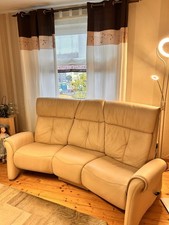 Beiges 3-Sitzer Relaxsofa aus Leder von Möbelhaus Braun