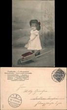 Ansichtskarte  Kinder Künstlerkarte Mädchen mit Schubkarre und Schaufel 1903