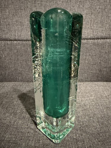 Vintage kunstglas blockvase - vintage,
