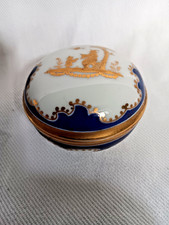 Wien Augarten Art Deco Deckeldose Pillendose Gold Blau Chinoiserien
